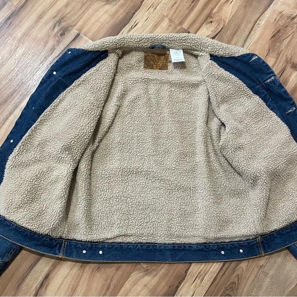 Schmidt Workwear sherpa-lined denim trucker jacket Sz Med - Picture 7 of 8